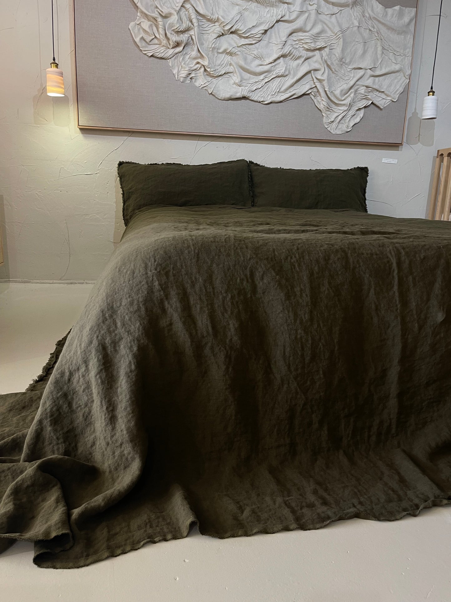DOUBLE Stone washed Flax Linen Bedcover - MOSS
