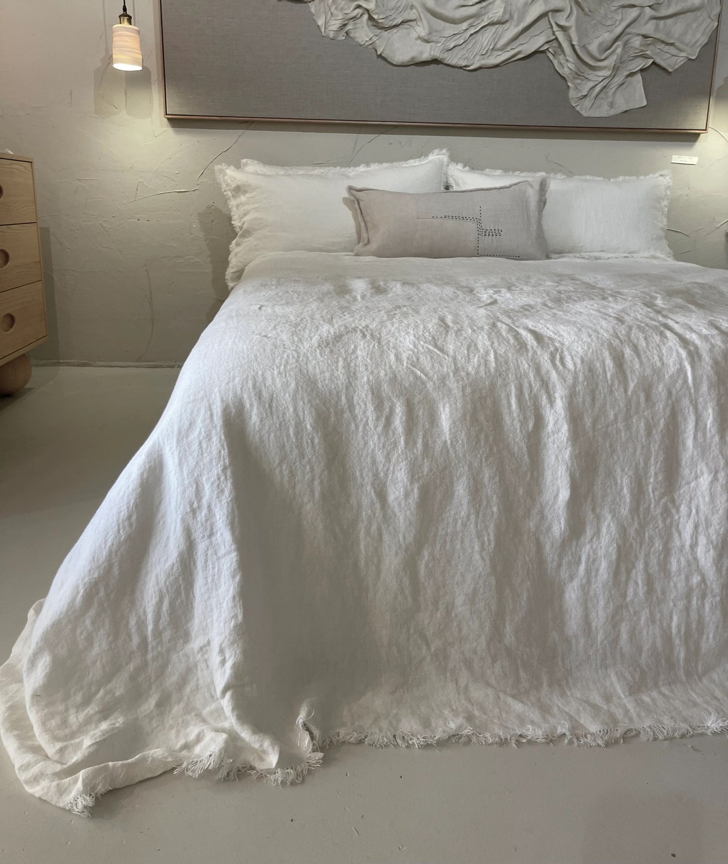 DOUBLE Stone washed Flax Linen Bedcover - WINTER WHITE/ NATURELLE WHITE