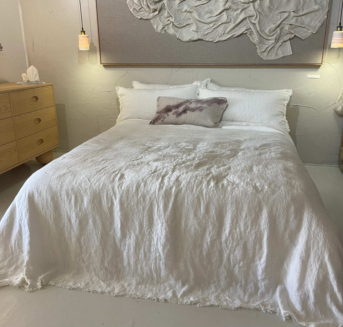 DOUBLE Stone washed Flax Linen Bedcover - WINTER WHITE/ NATURELLE WHITE