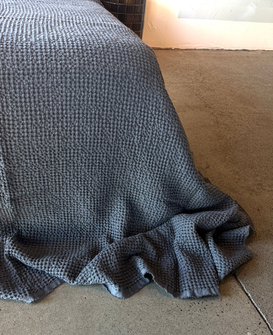 Waffle linen blanket - Slate