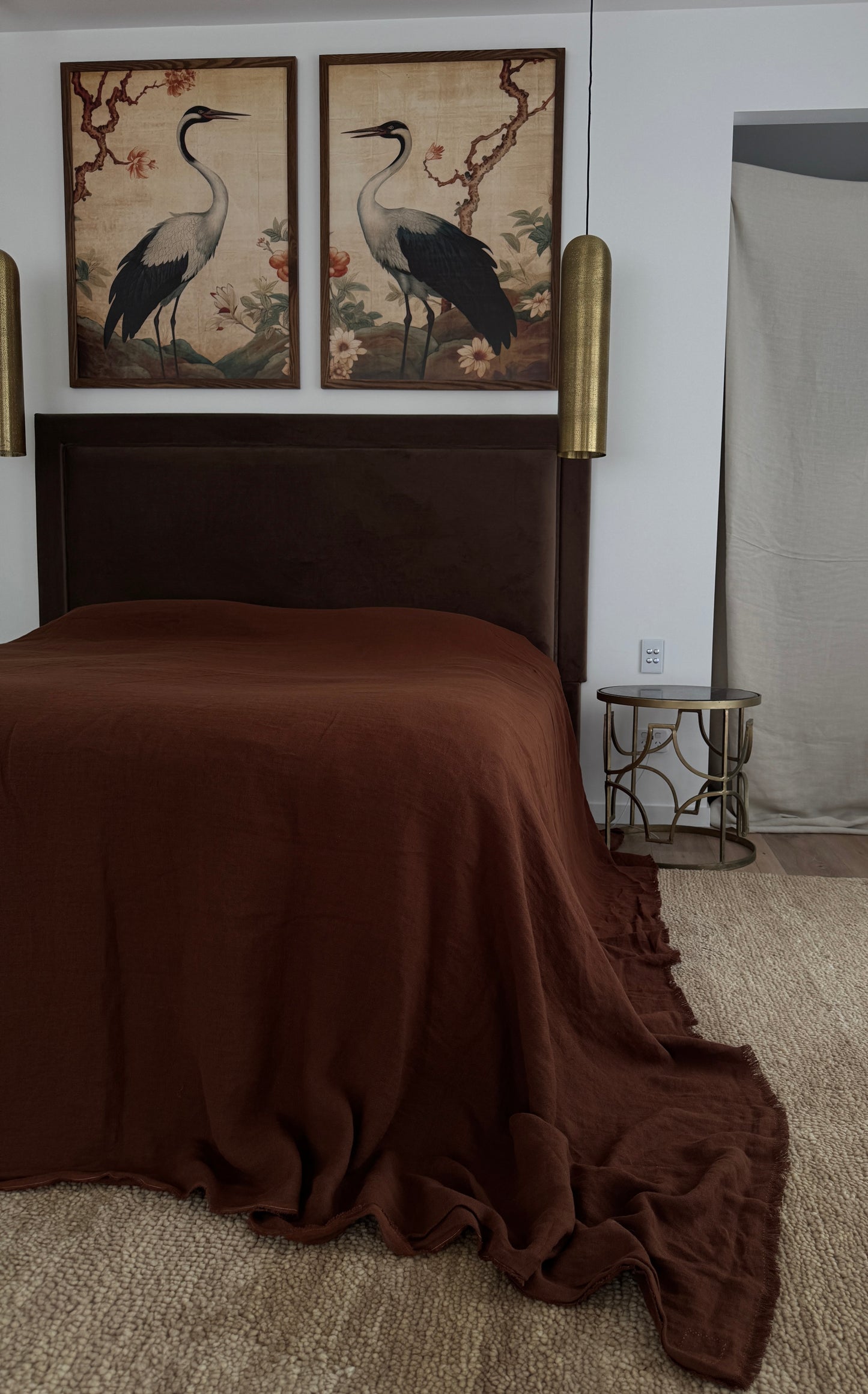 DOUBLE Stone washed Flax Linen Bedcover - Rich cacao