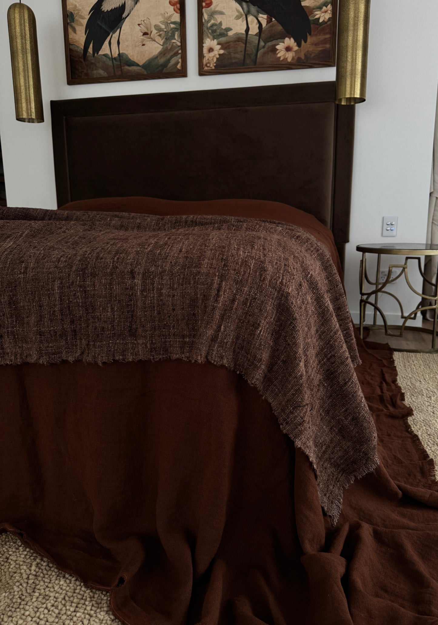 DOUBLE Stone washed Flax Linen Bedcover - Rich cacao