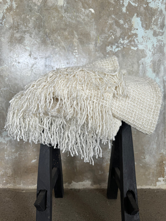 Hand loomed oversized flax throw - Alabaster