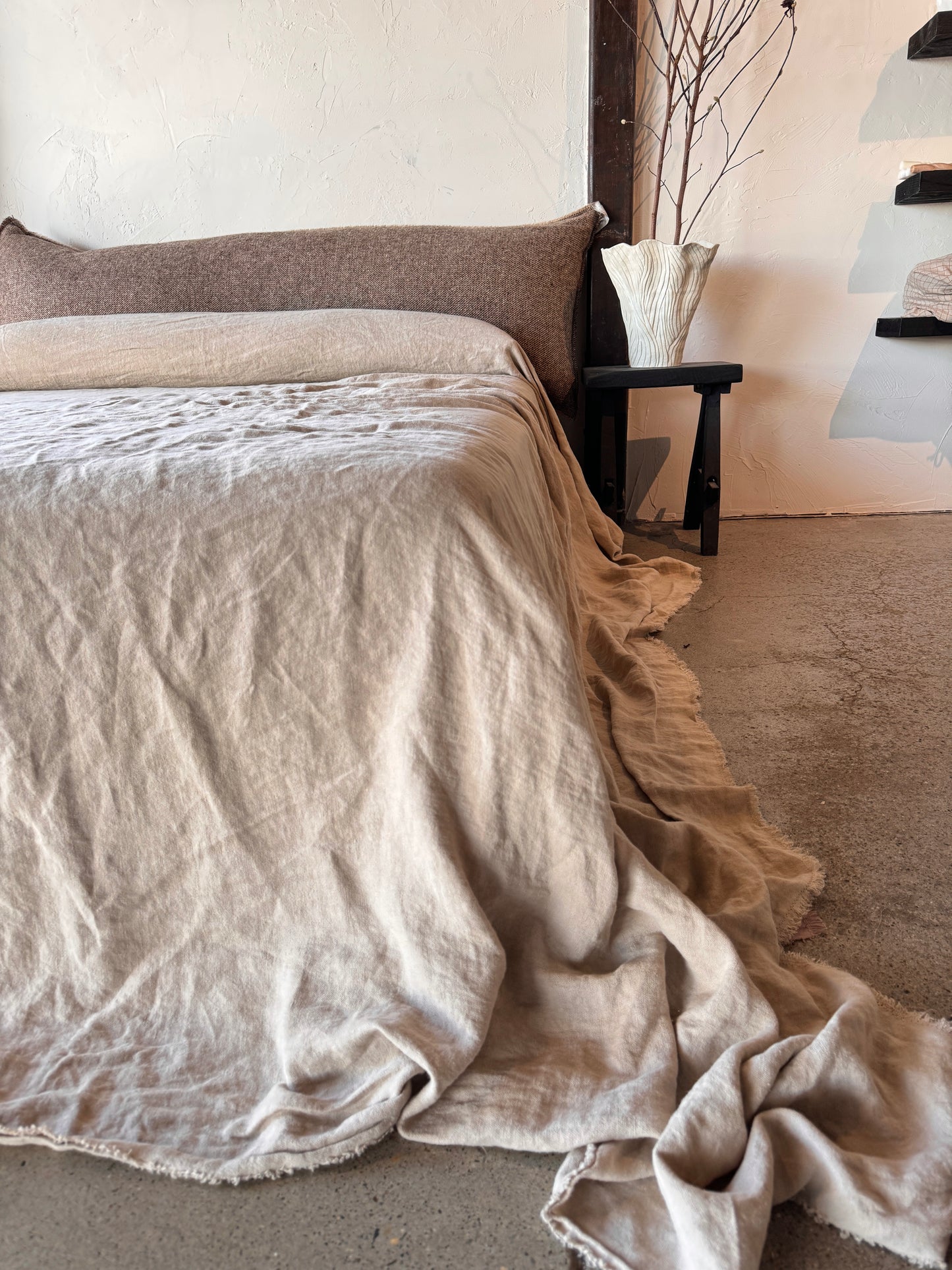 DOUBLE Stone washed Flax Linen Bedcover - SABLE