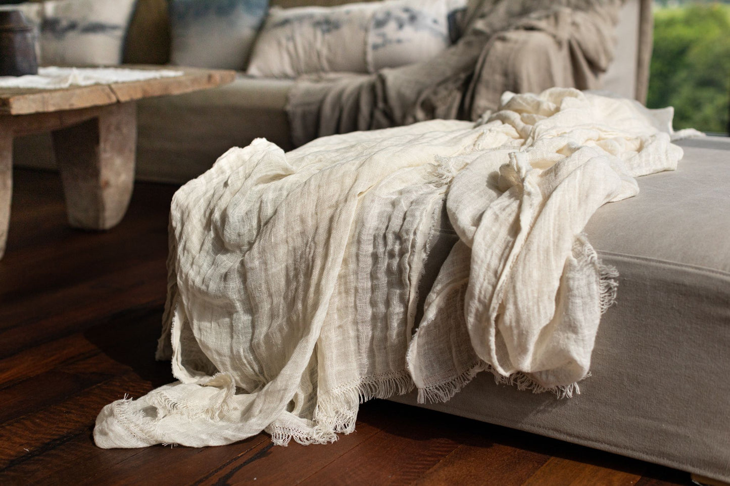 Gauze Linen Throw - Alabaster
