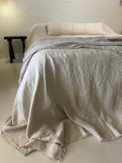 DOUBLE Stone washed Flax Linen Bedcover - ECRU