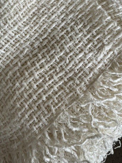 Hand loomed oversized flax throw - Alabaster