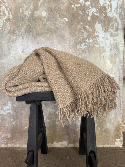 Hand loomed oversized flax throw - Flax