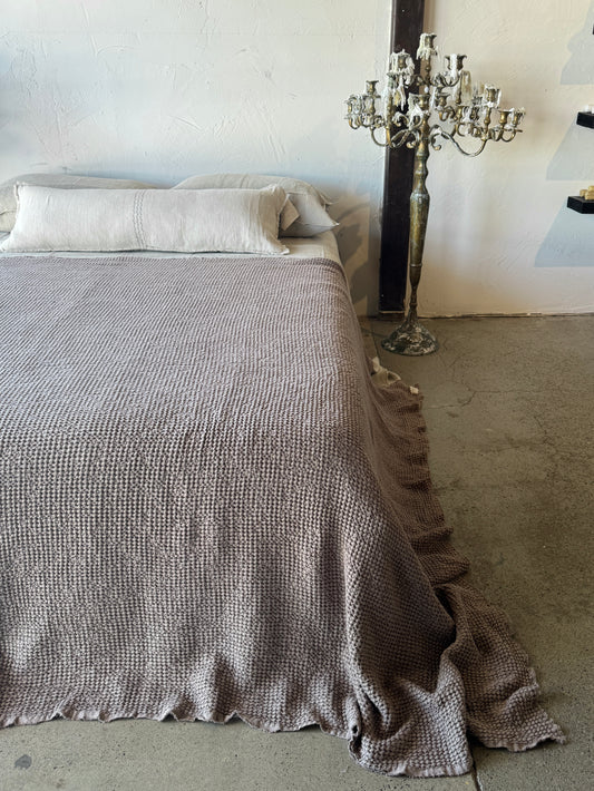 Waffle linen blanket - Taupe
