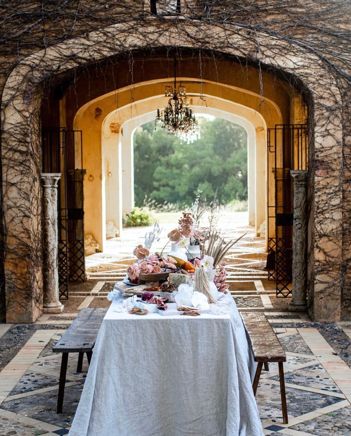 Hand Stitched Linen Tablecloth with Japanese Paper Linen