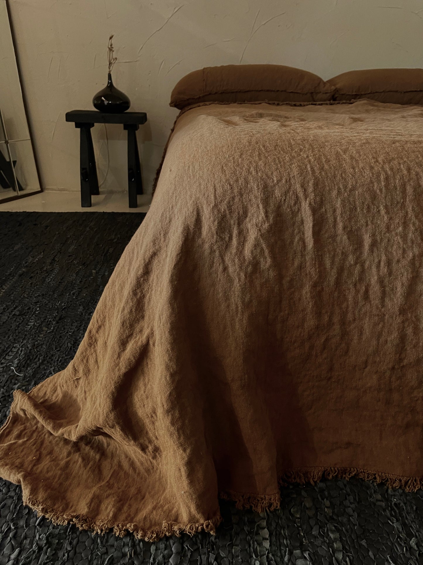 DOUBLE Stone washed Flax Linen Bedcover - CANNELLE